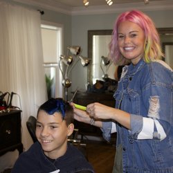 Sego Salon - Kami working on blue hair for this young man
