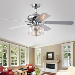 52 in. Indoor Chrome Ceiling Fan with Crystal Strand Light Kit and Remote Control