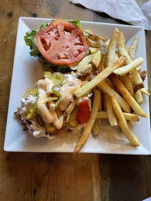 Photo of The Farm Bar and Grille - Essex, MA, US. Nashville Hot Sandwich