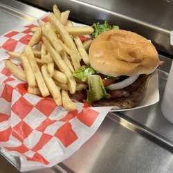 Greyhound Bus Lines - "Gourmet" burger in Greyhound terminal!