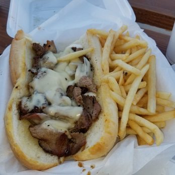 The Vault Bar & Grill - Tri tip sandwich with pepperjack cheese and side of fresh, crispy French fries. - American Near Me - Porterville, California The Vault Bar & Grill - Tri tip sandwich with pepperjack cheese and side of fresh, crispy French fries. - American Near Me - Porterville, California