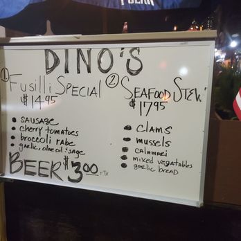 Dino's Cafe - Daily special menu on Monday night.  AFAIK they have $3 beer every day. - Italian Near Me - Boston, Massachusetts