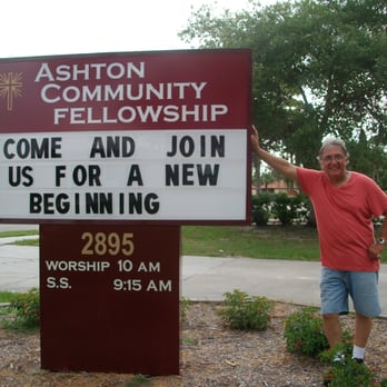 Ashton Community Fellowship - Pastor Ed Sabatino next to the church sign - Churches Near Me - Sarasota, Florida