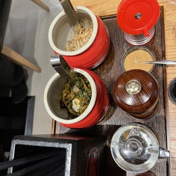 Ramen Nagi - Condiments on each table - Ramen Near Me - Arcadia, California Ramen Nagi - Condiments on each table - Ramen Near Me - Arcadia, California