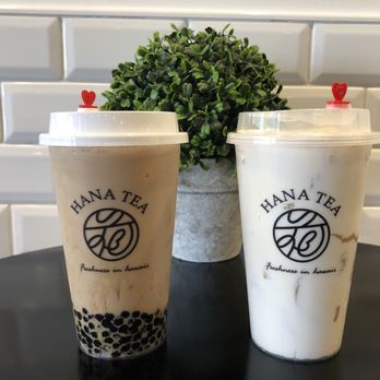 Hana Tea - L Brown Sugar Milk Tea with Mini Boba; R Hong Kong Style Milk Tea with Creamy Cake, Cheese Foam - Bubble Tea Near Me - Honolulu, Hawaii Hana Tea - L Brown Sugar Milk Tea with Mini Boba; R Hong Kong Style Milk Tea with Creamy Cake, Cheese Foam - Bubble Tea Near Me - Honolulu, Hawaii