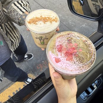 Origin Lab Coffee & Matcha - Amber Velvet Cloud and Hojicha Strawberry - Coffee & Tea Near Me - San Francisco, California Origin Lab Coffee & Matcha - Amber Velvet Cloud and Hojicha Strawberry - Coffee & Tea Near Me - San Francisco, California