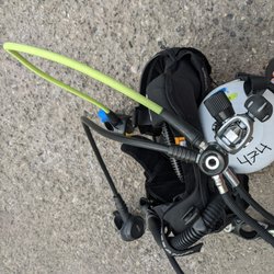 Pacific Scuba Divers - Photo of my assembled BCD/tank/octopus from one of the pool days. This is all rental gear from the shop.