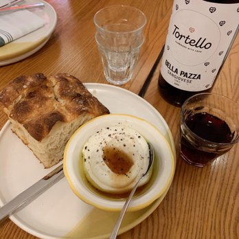 Tortello - Focaccia with Ricotta & Honey ; House Red - Pasta Shops Near Me - Chicago, Illinois