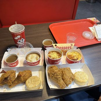 Jollibee - Our order, spicy chicken and not spicy chicken with a side of mashed potatoes and Jolly Spaghetti and Drink and dessert, Ube Pie - Fast Food Near Me - National City, California Jollibee - Our order, spicy chicken and not spicy chicken with a side of mashed potatoes and Jolly Spaghetti and Drink and dessert, Ube Pie - Fast Food Near Me - National City, California