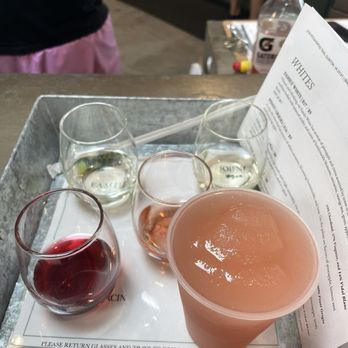 Jolene Family Winery - Sip into Summer Flight; wine names labeled & come with a slushie. This was the Strawberry Slushie. - Wine Tasting Room Near Me - Quinton, Virginia Jolene Family Winery - Sip into Summer Flight; wine names labeled & come with a slushie. This was the Strawberry Slushie. - Wine Tasting Room Near Me - Quinton, Virginia