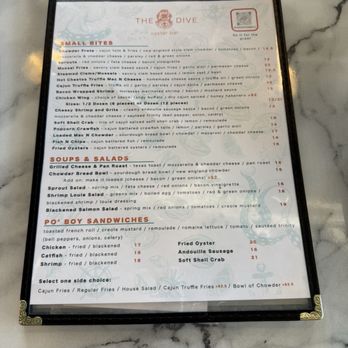 The Dive Oyster Bar - Menu front - Seafood Near Me - San Jose, California