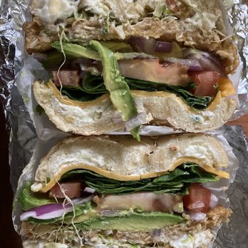 Bloomington Bagel Company - Veggie Bagelwich, insides scooped out for less carbs - Bagels Near Me - Bloomington, Indiana
