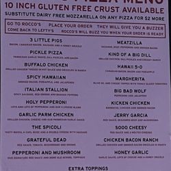 Lefty O'Toole's - Menu for pizza you can order from the place next door