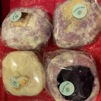 Enseamada Cafe - Four types of ensaymadas. Ube flan, Ube cheese, salted egg and Ube jam. - Filipino Near Me - Everett, Washington