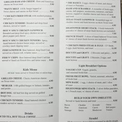Hightower Café - Inside menu