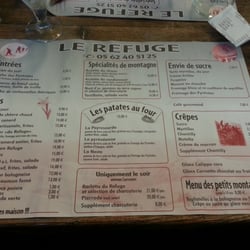 Le Refuge - Le menu. Vous trouverez tout les bon plats d'hivers !