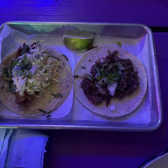 Galaxie - Quesabirria (left) and fried fish (right) tacos - Mexican Near Me - New Orleans, Louisiana Galaxie - Quesabirria (left) and fried fish (right) tacos - Mexican Near Me - New Orleans, Louisiana