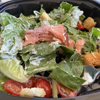Dock 77 - Salmon Caesar Salad (after divided in half to share) - New American Near Me - Nisswa, Minnesota Dock 77 - Salmon Caesar Salad (after divided in half to share) - New American Near Me - Nisswa, Minnesota