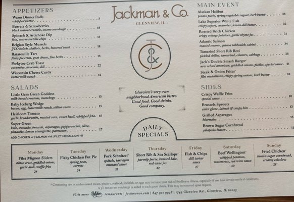 Menu photo 3 Jackman & Co Glenview, IL