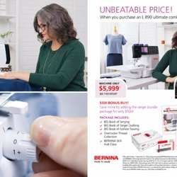 The Sewing Palace - Purchase a BERNINA L 890 at The Sewing Palace and add the Serger Bundle for $500! Includes educational resources, thread and ...