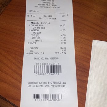 Broken Yolk Cafe - Thanks Julia for the terrible service but the waitressing experience. - American Near Me - Temecula, California Broken Yolk Cafe - Thanks Julia for the terrible service but the waitressing experience. - American Near Me - Temecula, California