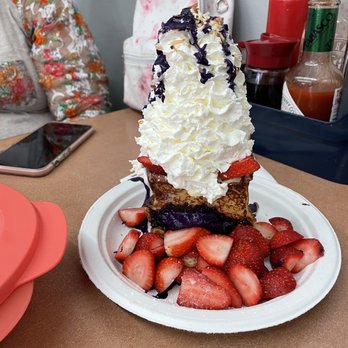 Button Up Cafe - Stuffed Ube Cheesecake French Toast and strawberries - Breakfast & Brunch Near Me - Pearl City, Hawaii Button Up Cafe - Stuffed Ube Cheesecake French Toast and strawberries - Breakfast & Brunch Near Me - Pearl City, Hawaii