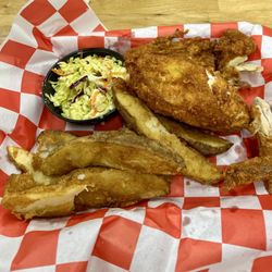 Rick's NC BBQ - Fried chicken with slaw & potato wedges was my wife's choice and she gave all 5 stars,