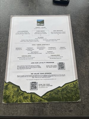 Menu photo 1 Upland Brewing Clay Terrace Carmel, IN Menu photo 1 Upland Brewing Clay Terrace Carmel, IN