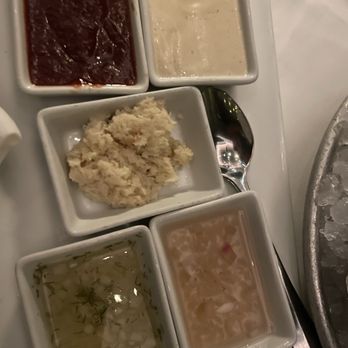 Ocean 44 - Sauces and condiments for the Daily Fresh Oysters* - Seafood Near Me - Scottsdale, Arizona Ocean 44 - Sauces and condiments for the Daily Fresh Oysters* - Seafood Near Me - Scottsdale, Arizona