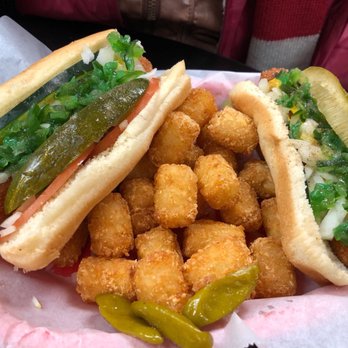 Flub A Dub Chub's - Vegan dogs with "Da workz" and tots! This was a great meal! - Hot Dogs Near Me - Chicago, Illinois Flub A Dub Chub's - Vegan dogs with "Da workz" and tots! This was a great meal! - Hot Dogs Near Me - Chicago, Illinois