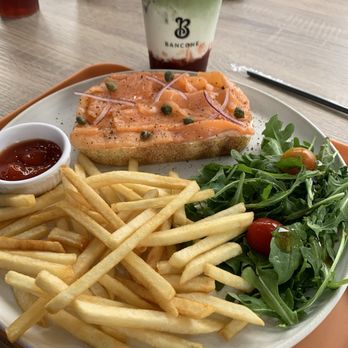 Bancone - Salmon Tartine and Strawberry Matcha - Coffee & Tea Near Me - Cypress, California