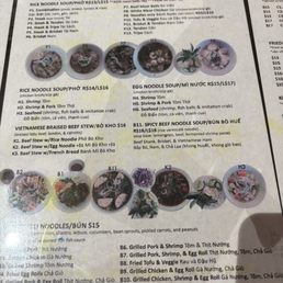 Menu of pho Menu of pho