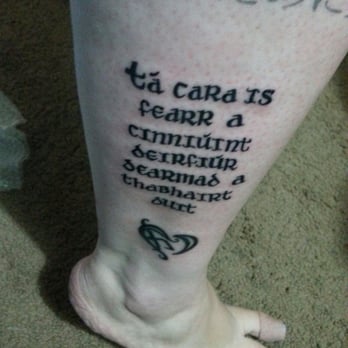 Peter Gunz Tattoo - It's a saying in gaelic (irish) above an irish heart - Tattoo Near Me - Arcadia, California Peter Gunz Tattoo - It's a saying in gaelic (irish) above an irish heart - Tattoo Near Me - Arcadia, California