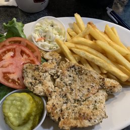 Grilled Chicken Sandwich (seasoned to perfection) served with fries & slaw