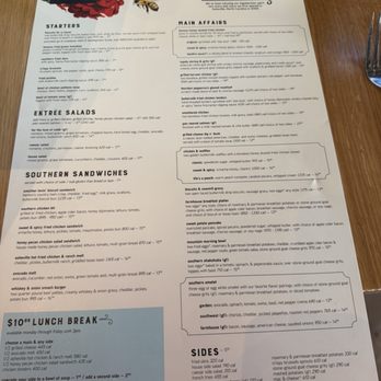 Tupelo Honey - One side of menu. - New American Near Me - Lenexa, Kansas