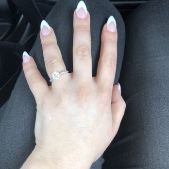 Glamour Nails - Full set, almond shaped, chevron french tips - Nail Salons Near Me - Burlington, Massachusetts