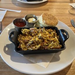 Big Bad Skillet with a stunning large biscuit. Both excellent. Big Bad Skillet with a stunning large biscuit. Both excellent.