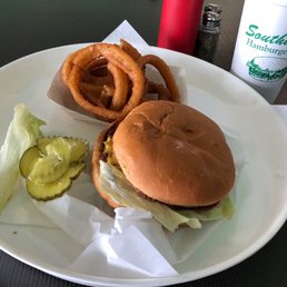 Cheeseburger and onion rings Cheeseburger and onion rings