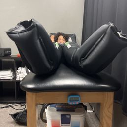 My son getting post rehab recovery with the compression boots. My son getting post rehab recovery with the compression boots.