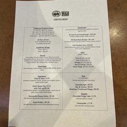 "LIMITED MENU" - minus traditional wings "LIMITED MENU" - minus traditional wings