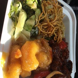 Have veggie half noodle with Beijing beef and honey walnut shrimp.