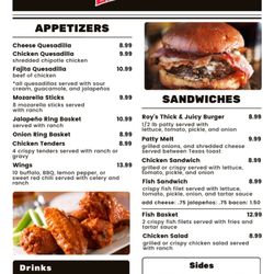 Roy’s Sports Bar And Grill - Menu