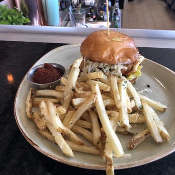 Bayside Grill - Blackened By-Catch Sandwich with Fries.  Amazing!!! - Pizza Near Me - Fairhope, Alabama