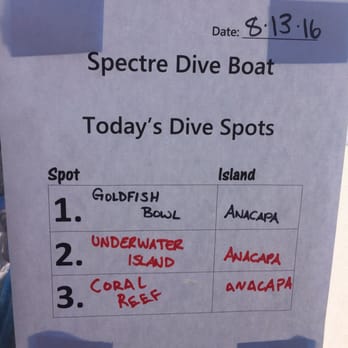 Spectre Dive Boat - Our dive spots for the day. - Boating Near Me - Ventura, California Spectre Dive Boat - Our dive spots for the day. - Boating Near Me - Ventura, California