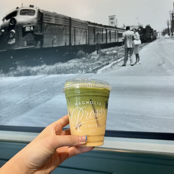 Magnolia Press - seasonal summer peach matcha latte - Coffee & Tea Near Me - Waco, Texas Magnolia Press - seasonal summer peach matcha latte - Coffee & Tea Near Me - Waco, Texas