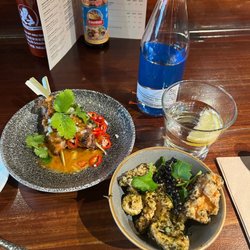 Busaba Soho - Chicken satay skewers, calamari