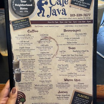 Cafe Java - Austin - Menu - May 2022 - Coffee & Tea Near Me - Austin, Texas