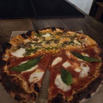 Timber Pizza - Half margarita half bambino (i think that was the name)- i think they should have added much more cheese - Pizza Near Me - Charleston, South Carolina