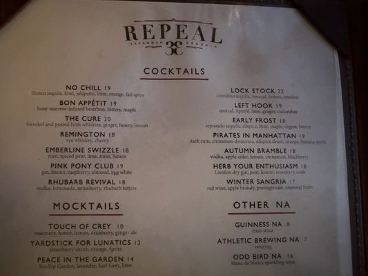 Menu photo 1 Repeal 33 Savannah, GA Menu photo 1 Repeal 33 Savannah, GA