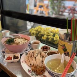 Chicken and Rice (Khao Man Gai), bitter melon noodle soup